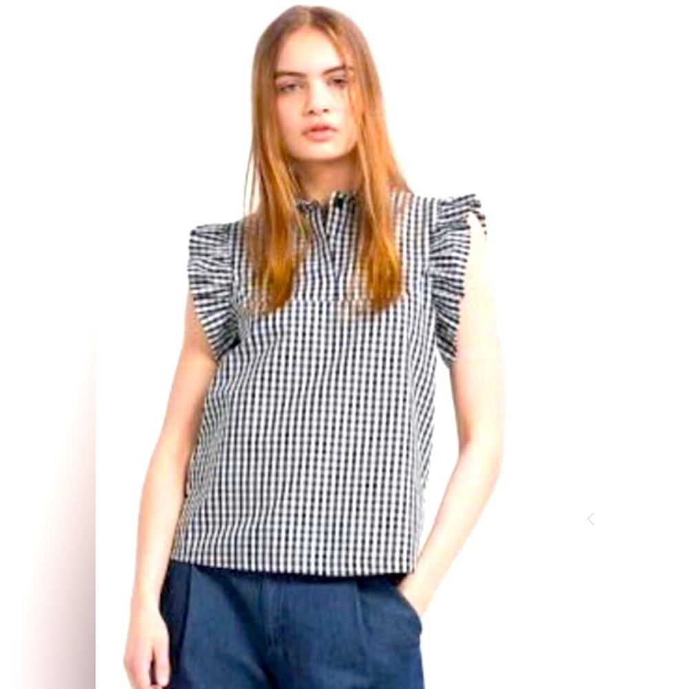 Zara Gingham Ruffle Shoulder Tank